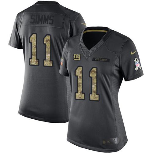 Nike Giants #11 Phil Simms Black Women's Stitched NFL Limited 2016 Salute to Service Jersey - Click Image to Close